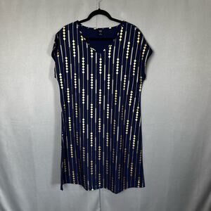 Womens Emery Rose Navy Blue Gold Shift Knee Length Cap Sleeve Pull Over Dress L